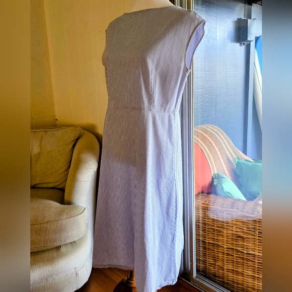 Uniqlo Blue and White Striped SEERSUCKER Dress L - Picture 1 of 9